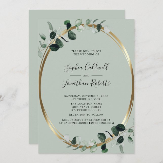 Invitation Eucalyptus All in One Website RSVP Mariage (Devant / Derrière)