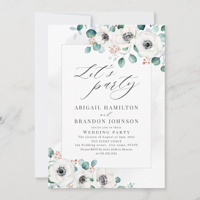 Invitation Eucalyptus anemone floral rustique mariage fête de (Devant)