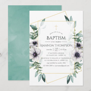 Invitation Eucalyptus Anémone Géométrique Baptême