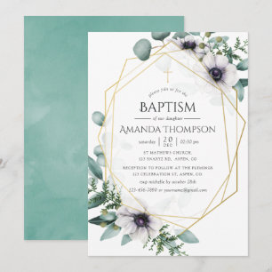 Invitation Eucalyptus Anémone Géométrique Baptême