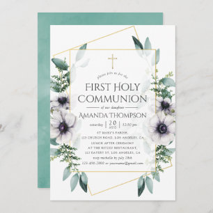 Invitation Eucalyptus Anémonique Géométrique Première Communi