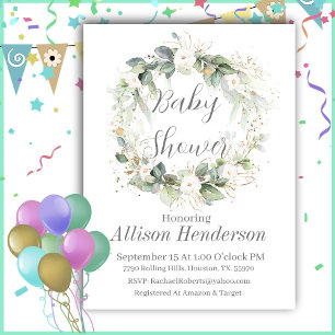 Invitation Eucalyptus Aquarelle Baby shower de couronne