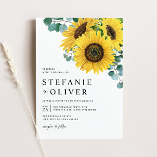 Invitation Eucalyptus aquarelle et Mariage de tournesols