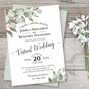 Invitation Eucalyptus aquarelle et Mariage virtuel vert