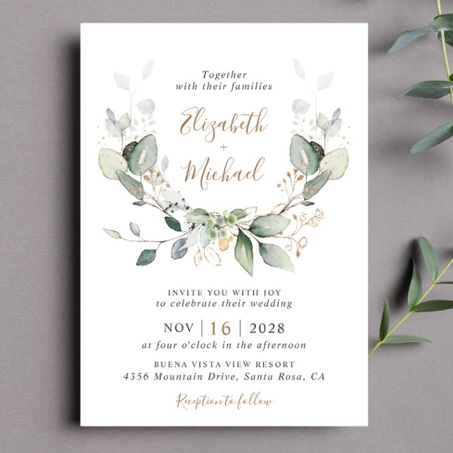 Invitation Eucalyptus Aquarelle Photo QR Code Mariage (Celebrate your love story with a save the date that exudes timeless beauty and elegance)