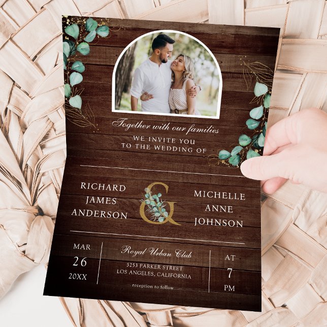 Invitation Eucalyptus Arche Photo Bois Rustique Code QR Maria (Créateur téléchargé)