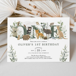 Invitation Eucalyptus australien Animaux 1er anniversaire