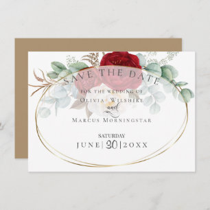 Invitation Eucalyptus aux pivoines rouges et blanches