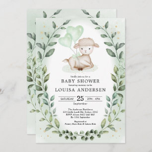 Invitation Eucalyptus Baby Sheep Petit agneau Douche neutre