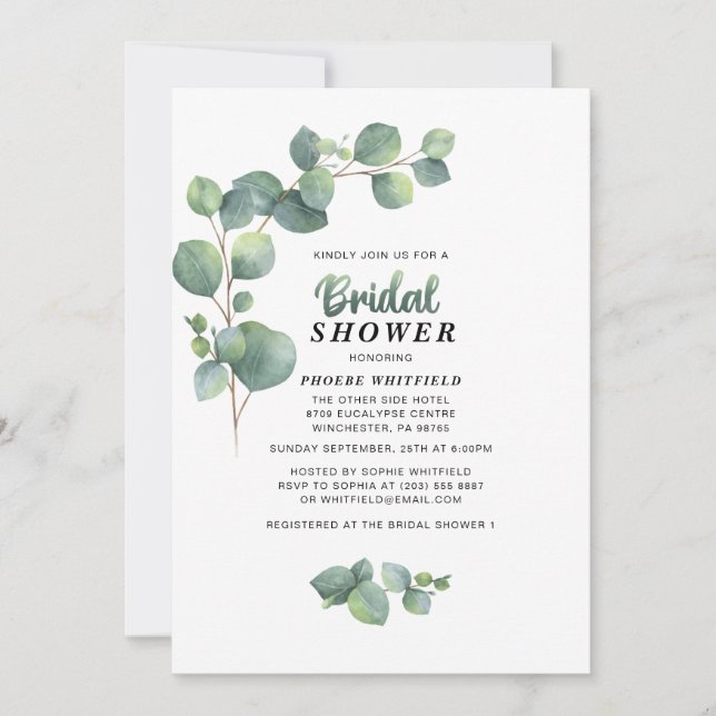 Invitation Eucalyptus Baby Shower de Fiançailles Succulente (Devant)