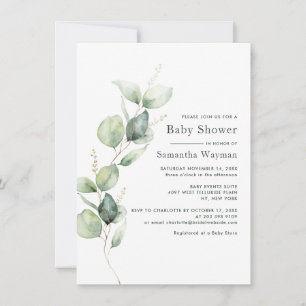 Invitation Eucalyptus Baby shower vert minimaliste