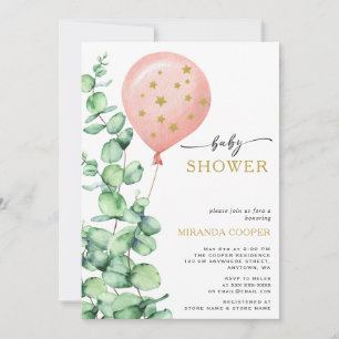Invitation Eucalyptus Balloon Baby Girl Douche
