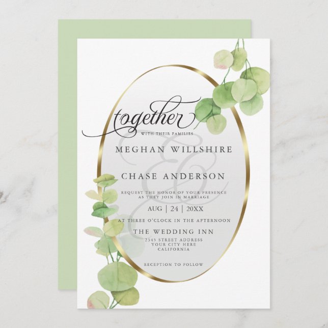 Invitation Eucalyptus BarefootBride™ Springtime moderne (Devant / Derrière)