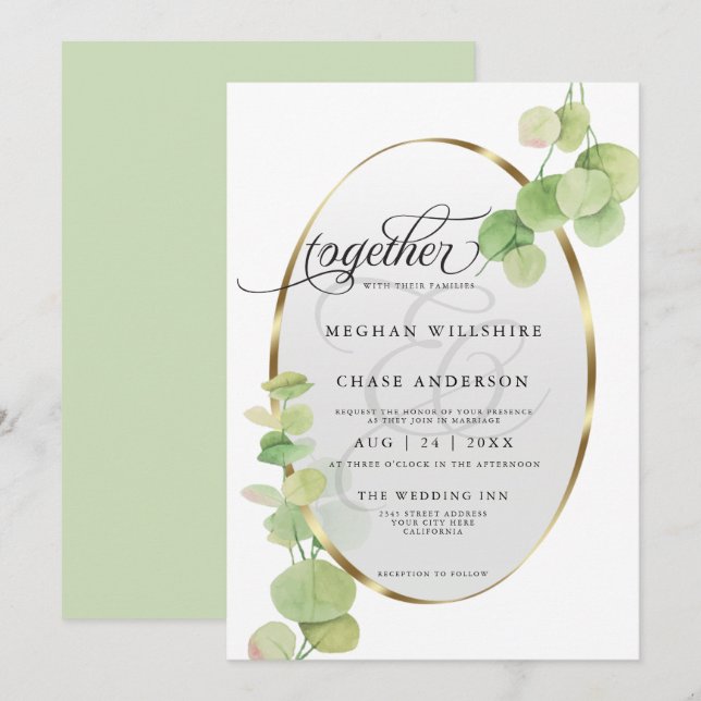 Invitation Eucalyptus BarefootBride™ Springtime moderne (Devant / Derrière)