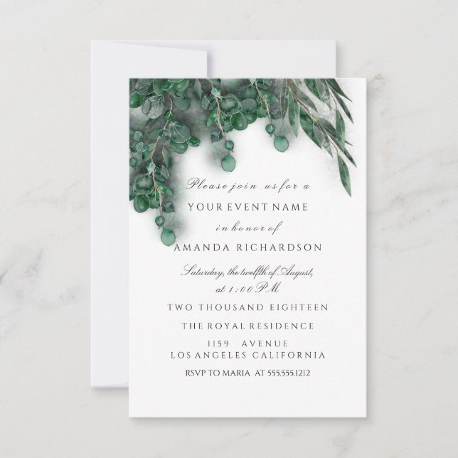 Invitation Eucalyptus Blanc Mariage Woodland Rustique (Devant)