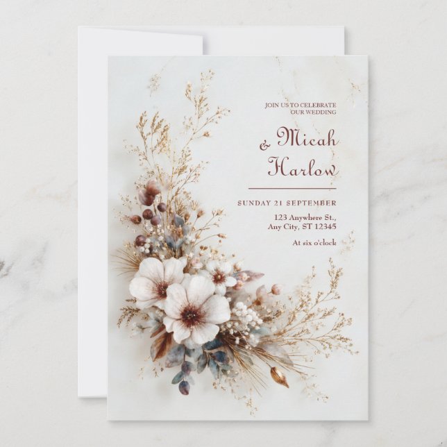 Invitation Eucalyptus Bleu Fumé Poppy Blanc Mariage (Devant)
