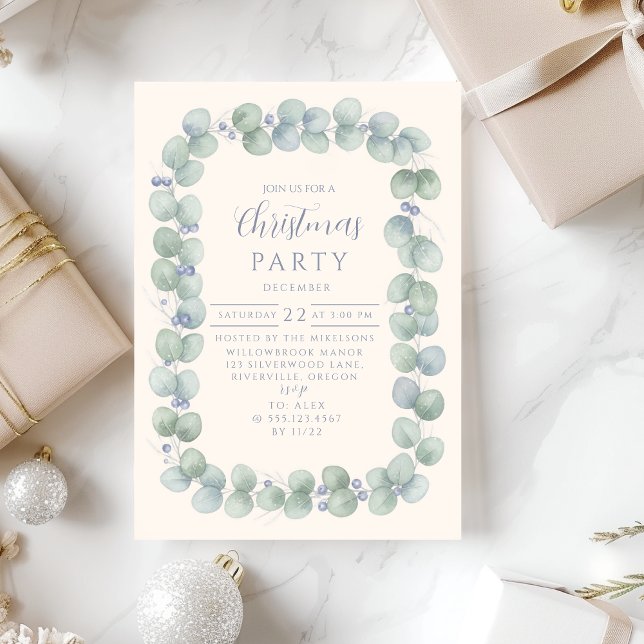 Invitation Eucalyptus Bleu Noël Hiver (Créateur téléchargé)