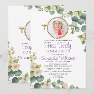 Invitation Eucalyptus Bloom Photo Première communion Invitati