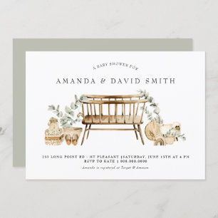 Invitation Eucalyptus Bohemian Baby shower Sage Green 