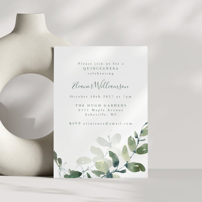 Invitation Eucalyptus Boho QUINCEAÑERA botanique moderne (Créateur téléchargé)