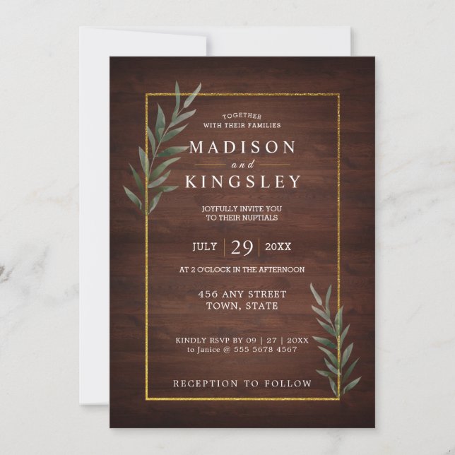 Invitation Eucalyptus Bois Rectangle de mur Mariage moderne (Devant)