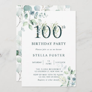 Invitation Eucalyptus Botanical 100e fête d'anniversaire