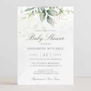 Invitation Eucalyptus Botanical Gold Baby shower moderne