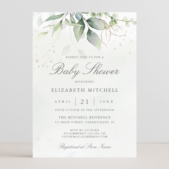 Invitation Eucalyptus Botanical Gold Baby shower moderne (Créateur téléchargé)