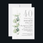 Invitation Eucalyptus Botanical Greenery 40e fête d'anniversa<br><div class="desc">Créez une invitation de fête de 40e anniversaire ou n'importe quel invitation d'âge avec notre modèle d'invitation de fête moderne minimaliste en cliquant sur le bouton "Personnaliser". Doté d'eucalyptus feuille et de typographie populaire moderne sur arrière - plan blanc, ce modèle peut être réadapté à d'autres événements spéciaux ainsi que...</div>