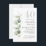 Invitation Eucalyptus Botanical Greenery 40e fête d'anniversa<br><div class="desc">Créez une invitation de fête de 40e anniversaire ou n'importe quel invitation d'âge avec notre modèle d'invitation de fête moderne minimaliste en cliquant sur le bouton "Personnaliser". Doté d'eucalyptus feuille et de typographie populaire moderne sur arrière - plan blanc, ce modèle peut être réadapté à d'autres événements spéciaux ainsi que...</div>