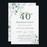 Invitation Eucalyptus Botanical Number 40th Birthday Party<br><div class="desc">Cette invitation à la fête de 40e anniversaire présente des eucalyptus peints à l'aquarelle et des feuilles verts avec des numéros botaniques vert et or.</div>