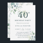 Invitation Eucalyptus Botanical Number 40th Birthday Party<br><div class="desc">Cette invitation à la fête de 40e anniversaire présente des eucalyptus peints à l'aquarelle et des feuilles verts avec des numéros botaniques vert et or.</div>