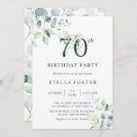Invitation Eucalyptus Botanical Number 70th Birthday Party<br><div class="desc">Cette invitation à la fête de 70e anniversaire présente des eucalyptus peints à l'aquarelle et des feuilles verts avec des numéros botaniques vert et or.</div>