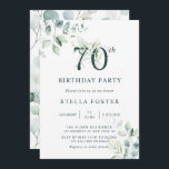 Invitation Eucalyptus Botanical Number 70th Birthday Party<br><div class="desc">Cette invitation à la fête de 70e anniversaire présente des eucalyptus peints à l'aquarelle et des feuilles verts avec des numéros botaniques vert et or.</div>