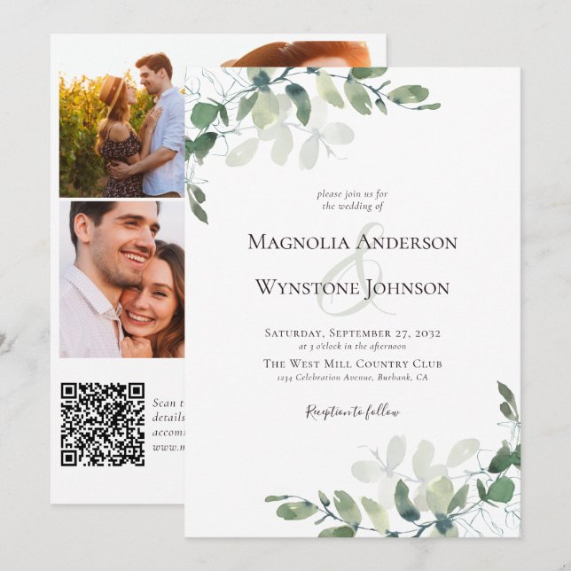 Invitation Eucalyptus Botanics QR Code Photo Mariage Invita (Devant / Derrière)