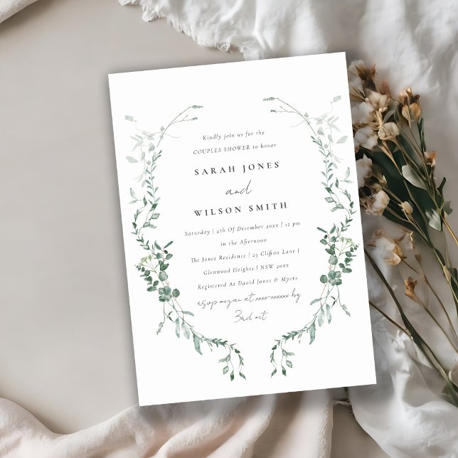 Invitation Eucalyptus Botanique Aquarelle Couples Douche (Créateur téléchargé)