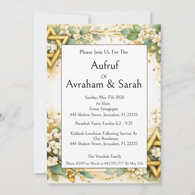 Invitation Eucalyptus Botanique Aufruf, Floral Baby's Breath (Devant)