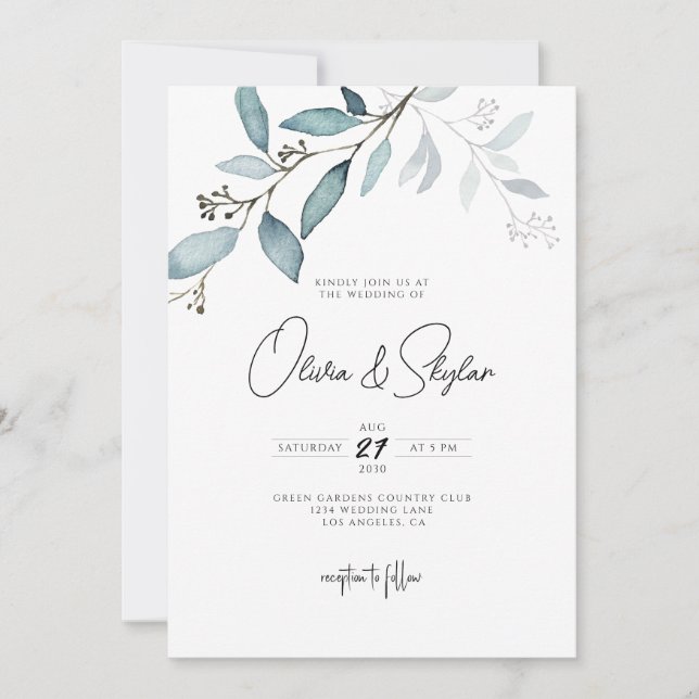 Invitation Eucalyptus Botanique Minimaliste Simple Mariage In (Devant)