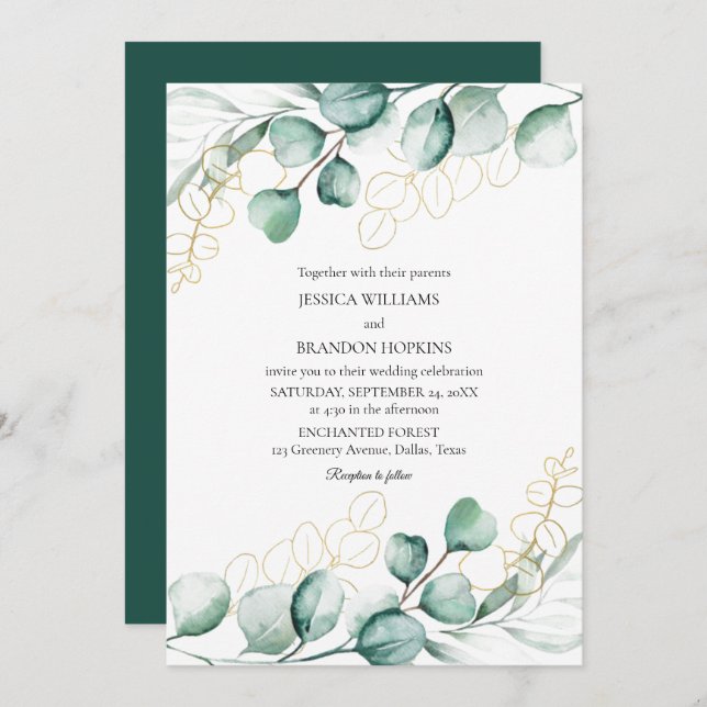 Invitation Eucalyptus botanique Rustique Mariage de verdure (Devant / Derrière)