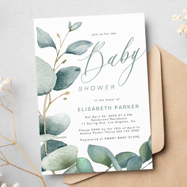 Invitation Eucalyptus botanique verdure feuillage baby shower (Créateur téléchargé)