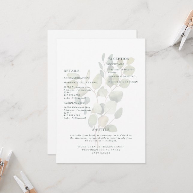 Invitation Eucalyptus bouché vert Typographie Turquoise Détai (Devant/Arrière en situation)