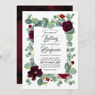 Invitation Eucalyptus   Bourgogne Floral Chic Mariage moderne