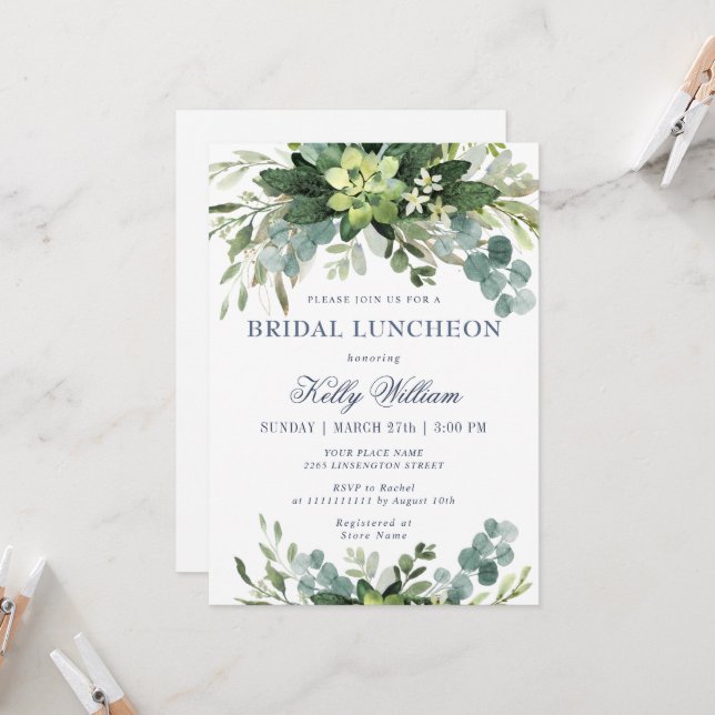 Invitation Eucalyptus BRIDAL LUNCHEON (Devant/Arrière en situation)