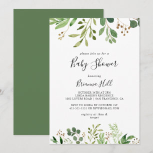 Invitation Eucalyptus Brown simple Baby shower floral