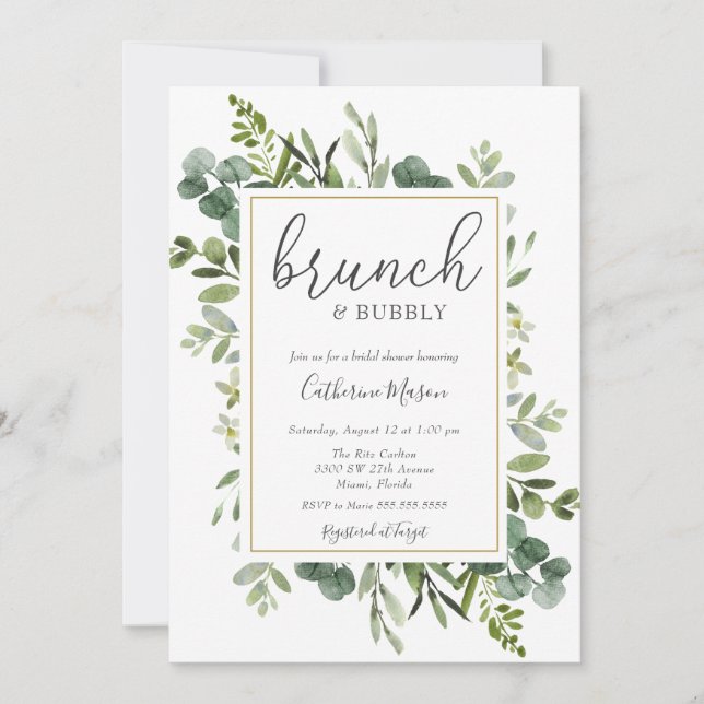 Invitation Eucalyptus Brunch et Fête des mariées Bubbly (Devant)