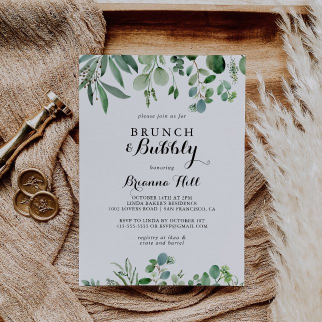 Invitation Eucalyptus Brunch et Fête des mariées Bubbly (Créateur téléchargé)