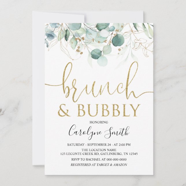 Invitation Eucalyptus Brunch et Fête des mariées Bubbly (Devant)