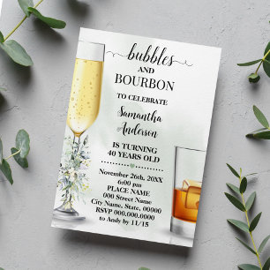 Invitation Eucalyptus Bubbles et Bourbon Adultes Anniversaire