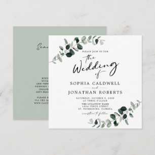 Invitation Eucalyptus Calligraphie QR Code Mariage Carré