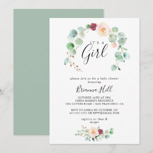 Invitation Eucalyptus contemporain C'est un Baby shower fémin